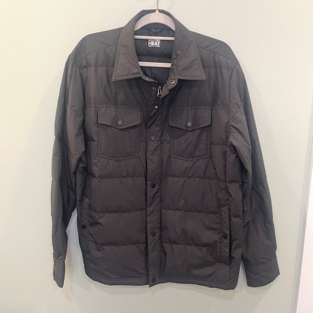 32 Degrees Heat Men's Quilted Down Puffer Shirt Jacket Black Shacket L EUC